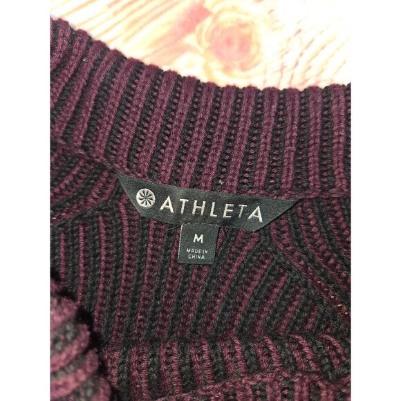 Athleta Burgundy Ribbed Knit Sweater Medium Cotton Blend Womens Pullover - Picture 5 of 7